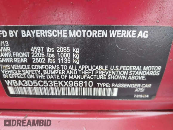 2014 BMW 3 Series 328d xDrive with VIN WBA3D5C53EKX96810, listed as a IAAI auction lot 41085508 with 144,251 mi miles and . Bid and sale history available at DreamBid. Image 9.