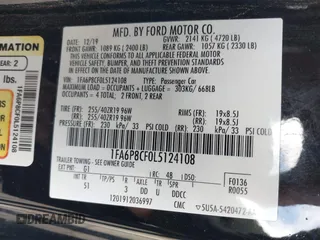 2020 Ford Mustang GT with VIN 1FA6P8CF0L5124108, listed as a IAAI auction lot 41556376 with 41,714 mi miles and . Bid and sale history available at DreamBid. Image 9.