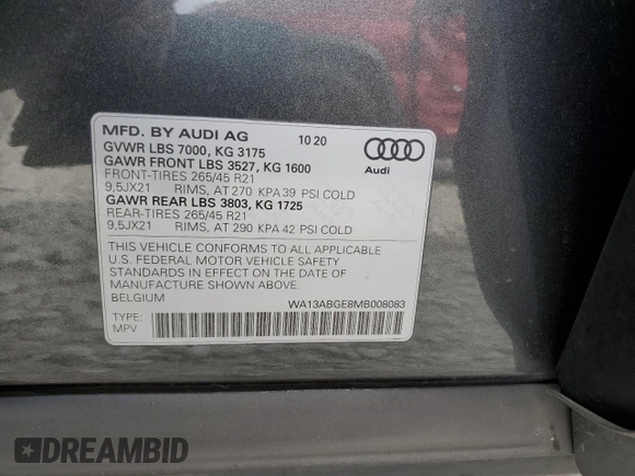 2021 Audi e-tron Sportback Prestige z VIN WA13ABGE8MB008083, wystawiony jako Copart lot #72904564 z przebiegiem 30 787 mil mil oraz Nie do naprawy. Historia ofert i sprzedaży dostępna na DreamBid. Obrazek 13.