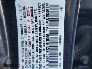 2018 Honda Civic Sedan EX-L with VIN 19XFC1F72JE000506, listed as a Copart auction lot 49286255 with 49,960 mi miles and Salvage Title. Bid and sale history available at carsss.com. Image 15.