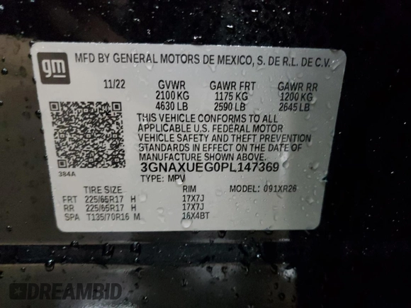 2023 Chevrolet Equinox LT with VIN 3GNAXUEG0PL147369, listed as a Copart auction lot 49589675 with 43,528 mi miles and Salvage title. Bid and sale history available at DreamBid. Image 13.