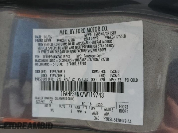 2007 Ford Focus S with VIN 1FAHP34NX7W119743, listed as a Copart auction lot 54132405 with 213,481 mi miles and Salvage Title. Bid and sale history available at carsss.com. Image 12.