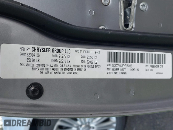2014 Chrysler 300 C with VIN 2C3CCAKG9EH201407, listed as a IAAI auction lot 41658245 with 95,891 mi miles and . Bid and sale history available at carsss.com. Image 9.