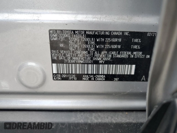 2021 Toyota RAV4 Hybrid XSE with VIN 2T3E6RFVXMW020561, listed as a Copart auction lot 64822005 with 39,434 mi miles and Salvage title. Bid and sale history available at DreamBid. Image 14.