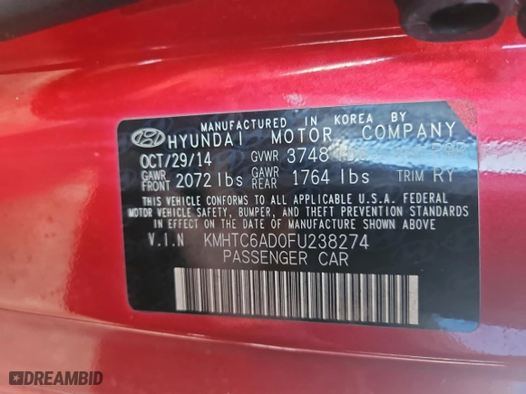 2015 Hyundai Veloster with VIN KMHTC6AD0FU238274, listed as a Copart auction lot 82464584 with 14,312 mi miles and Clean Title. Bid and sale history available at carsss.com. Image 10.