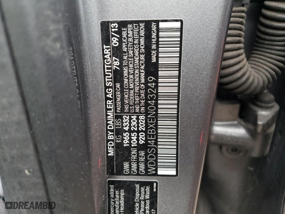 2014 Mercedes-Benz CLA-Class CLA 250 with VIN WDDSJ4EBXEN043249, listed as a Copart auction lot 37919134 with NaN miles and Non Repairable. Bid and sale history available at carsss.com. Image 12.