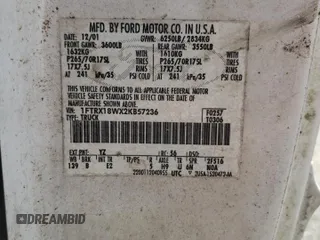 2002 Ford F-150 с VIN 1FTRX18WX2KB57236, выставлен на аукционе Copart как лот 62033015 с пробегом Не указан миль и Чистый • Clean title. История ставок и продаж доступна на DreamBid. Изображение 12.