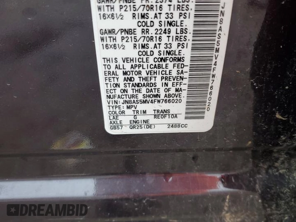 2015 Nissan Rogue S with VIN JN8AS5MV4FW766020, listed as a Copart auction lot 50386295 with 207,522 mi miles and Non Repairable. Bid and sale history available at DreamBid. Image 12.