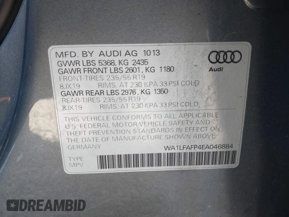 2014 Audi Q5 Premium Plus z VIN WA1LFAFP4EA046884, wystawiony jako IAAI lot #41966231 z przebiegiem 69 940 mil mil oraz . Historia ofert i sprzedaży dostępna na DreamBid. Obrazek 9.