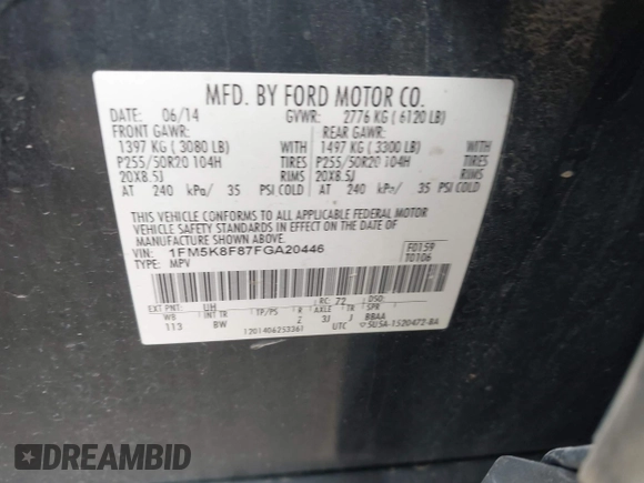 2015 Ford Explorer Limited z VIN 1FM5K8F87FGA20446, wystawiony jako IAAI lot #42086840 z przebiegiem 193 443 mil mil oraz . Historia ofert i sprzedaży dostępna na DreamBid. Obrazek 9.