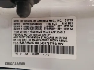 2013 Honda CR-V EX-L z VIN 5J6RM4H71DL043779, wystawiony jako Copart lot #57097155 z przebiegiem 107 811 mil mil oraz Szkoda całkowita • Salvage title. Historia ofert i sprzedaży dostępna na DreamBid. Obrazek 13.