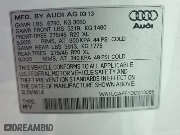 2013 Audi Q7 Premium Plus z VIN WA1LGAFE1DD013365, wystawiony jako Copart lot #54344155 z przebiegiem 179 173 mil mil oraz Szkoda całkowita • Salvage title. Historia ofert i sprzedaży dostępna na DreamBid. Obrazek 13.