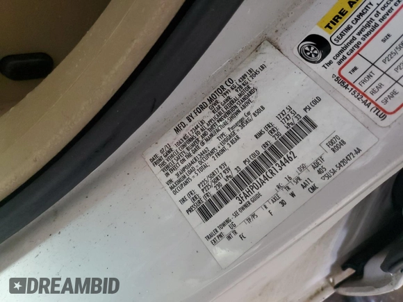 2012 Ford Fusion SEL with VIN 3FAHP0JA4CR134462, listed as a Copart auction lot 47132315 with 236,047 mi miles and Salvage Title. Bid and sale history available at DreamBid. Image 12.