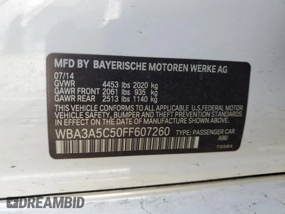 2015 BMW 3 Series 328i with VIN WBA3A5C50FF607260, listed as a Copart auction lot 46051975 with 135,106 mi miles and Salvage Title. Bid and sale history available at carsss.com. Image 12.
