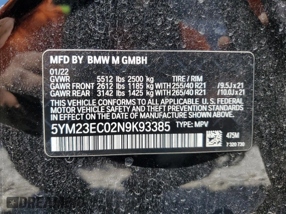 2022 BMW X4 M z VIN 5YM23EC02N9K93385, wystawiony jako Copart lot #53954854 z przebiegiem 17 189 mil mil oraz . Historia ofert i sprzedaży dostępna na DreamBid. Obrazek 14.