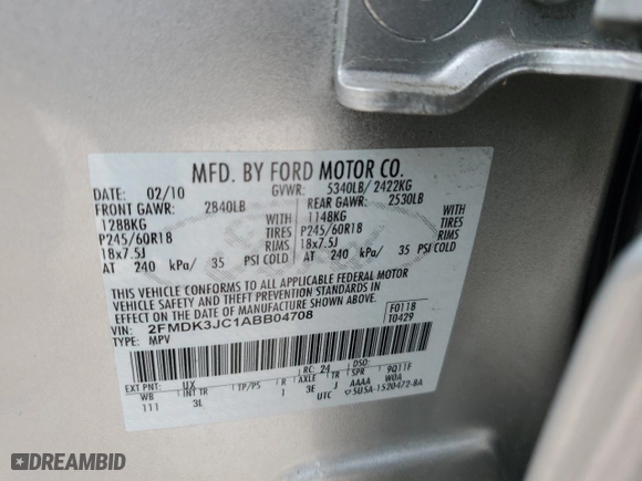 2010 Ford Edge SEL with VIN 2FMDK3JC1ABB04708, listed as a Copart auction lot 86516984 with 0 mi miles and Non Repairable. Bid and sale history available at carsss.com. Image 16.