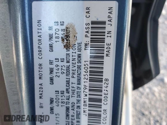 2015 Mazda 3 i Grand Touring with VIN JM1BM1W79F1256051, listed as a Copart auction lot 47898525 with 181,390 mi miles and Salvage Title. Bid and sale history available at DreamBid. Image 15.