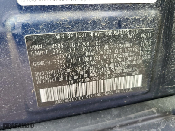 2011 Subaru Outback 2.5i Limited Pwr Moon with VIN 4S4BRBKC9B3428017, listed as a Copart auction lot 49238395 with 118,361 mi miles and Salvage Title. Bid and sale history available at carsss.com. Image 15.
