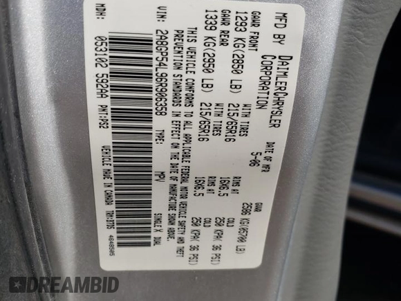 2006 Chrysler Town & Country LWB Touring with VIN 2A8GP54L96R906358, listed as a Copart auction lot 74516504 with 160,869 mi miles and Salvage Title. Bid and sale history available at carsss.com. Image 13.