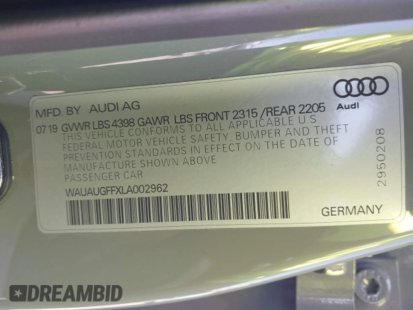 2020 Audi A3 Premium z VIN WAUAUGFFXLA002962, wystawiony jako IAAI lot #42138035 z przebiegiem 22 456 mil mil oraz . Historia ofert i sprzedaży dostępna na DreamBid. Obrazek 9.