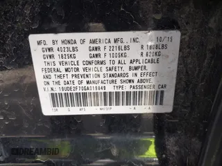2016 Acura ILX w/Premium Pkg with VIN 19UDE2F70GA019849, listed as a IAAI auction lot 41885356 with 98,397 mi miles. Bid and sale history available at carsss.com. Image 9.