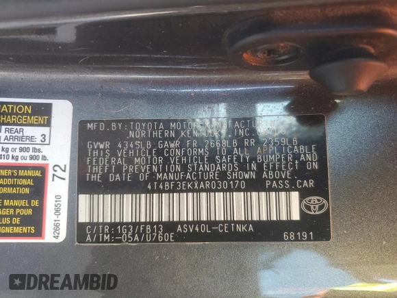 2010 Toyota Camry with VIN 4T4BF3EKXAR030170, listed as a Copart auction lot 46416535 with 146,953 mi miles and Salvage Title. Bid and sale history available at carsss.com. Image 14.