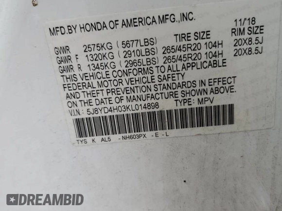 2019 Acura MDX Technology с VIN 5J8YD4H03KL014898, выставлен на аукционе Copart как лот 58891545 с пробегом 115 487 миль миль и Списание • Salvage title. История ставок и продаж доступна на DreamBid. Изображение 12.