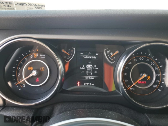 2020 Jeep Wrangler Unlimited Sport S with VIN 1C4HJXDG7LW144226, listed as a Copart auction lot 65087935 with 77,815 mi miles and Salvage title. Bid and sale history available at DreamBid. Image 9.
