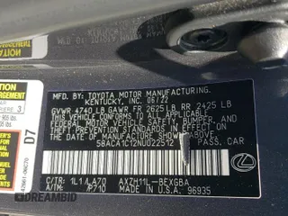 2022 Lexus ES 300h with VIN 58ACA1C12NU022512, listed as a Copart auction lot 55175095 with 125,120 mi miles and Salvage title. Bid and sale history available at DreamBid. Image 12.