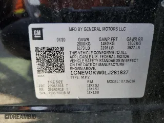 2020 Chevrolet Traverse LT Cloth with VIN 1GNEVGKW0LJ281837, listed as a Copart auction lot 48667695 with 90,864 mi miles and Salvage Title. Bid and sale history available at carsss.com. Image 13.