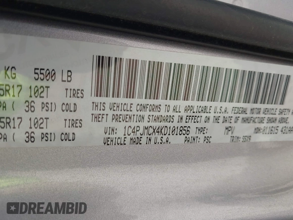 2019 Jeep Cherokee Latitude with VIN 1C4PJMCX4KD101856, listed as a IAAI auction lot 41828553 with 79,481 mi miles. Bid and sale history available at carsss.com. Image 9.