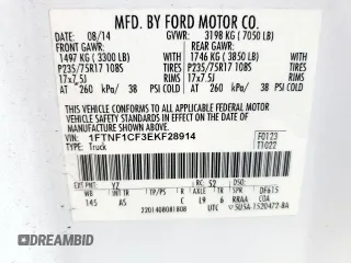2014 Ford F-150 XL с VIN 1FTNF1CF3EKF28914, выставлен на аукционе Copart как лот 57642395 с пробегом 213 216 миль миль и Списание • Salvage title. История ставок и продаж доступна на DreamBid. Изображение 12.