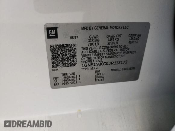 2018 Chevrolet Tahoe LS with VIN 1GNSCAKC0JR113173, listed as a Copart auction lot 51320835 with 155,251 mi miles and Clean title. Bid and sale history available at DreamBid. Image 13.