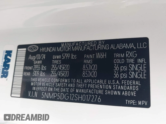 2025 Hyundai Santa Fe Calligraphy with VIN 5NMP5DG12SH017276, listed as a IAAI auction lot 42490129 with 2,089 mi miles and . Bid and sale history available at DreamBid. Image 9.