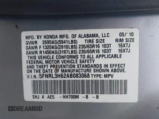 2010 Honda Odyssey EX-L with VIN 5FNRL3H62AB083068, listed as a IAAI auction lot 41950383 with 134,150 mi miles. Bid and sale history available at carsss.com. Image 9.