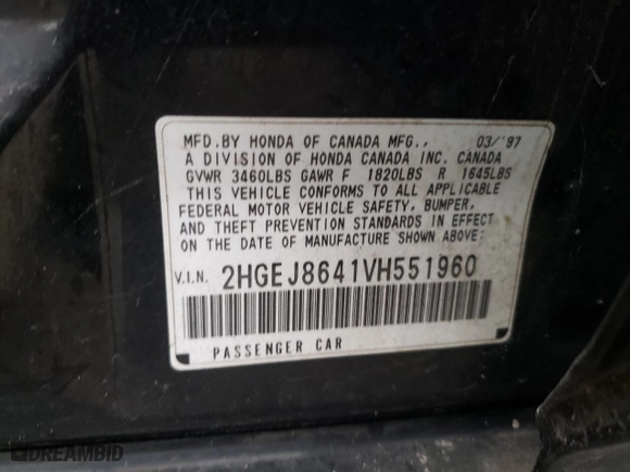 1997 Honda Civic EX with VIN 2HGEJ8641VH551960, listed as a Copart auction lot 82228294 with 178,054 mi miles and Clean Title. Bid and sale history available at carsss.com. Image 12.