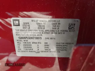 2017 GMC Acadia Denali with VIN 1GKKNPLS3HZ199573, listed as a IAAI auction lot 42092475 with 117,424 mi miles. Bid and sale history available at carsss.com. Image 9.
