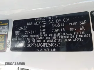 2023 Kia Forte GT with VIN 3KPF44AC4PE540371, listed as a IAAI auction lot 41810840 with 32,031 mi miles and . Bid and sale history available at carsss.com. Image 9.