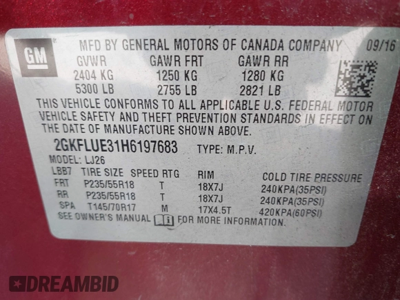 2017 GMC Terrain SLT with VIN 2GKFLUE31H6197683, listed as a IAAI auction lot 41150231 with 78,238 mi miles. Bid and sale history available at carsss.com. Image 9.