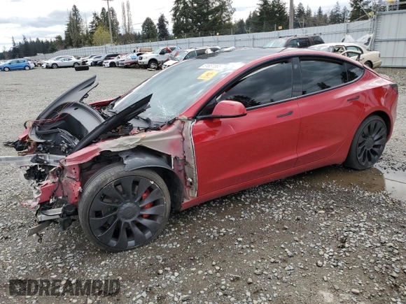 2022 Tesla Model 3 Performance with VIN 5YJ3E1EC6NF244817, listed as a Copart auction lot 51681565 with Not Provided miles and Salvage Title. Bid and sale history available at DreamBid. Image 1.