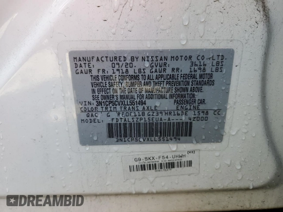 2020 Nissan Kicks SV with VIN 3N1CP5CVXLL551494, listed as a Copart auction lot 52724495 with 112,585 mi miles and Salvage Title. Bid and sale history available at carsss.com. Image 13.