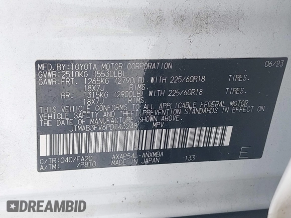 2023 Toyota RAV4 SE with VIN JTMAB3FV6PD143248, listed as a IAAI auction lot 41449290 with 89,684 mi miles and . Bid and sale history available at DreamBid. Image 9.
