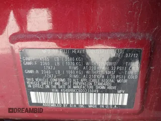 2013 Subaru Outback Limited with VIN 4S4BRBKC5D3215049, listed as a IAAI auction lot 42514115 with 179,286 mi miles and . Bid and sale history available at DreamBid. Image 9.