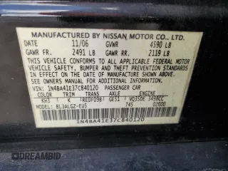 2007 Nissan Maxima 3.5 SE with VIN 1N4BA41E37C840120, listed as a Copart auction lot 78363604 with 0 mi miles and Non Repairable. Bid and sale history available at carsss.com. Image 13.