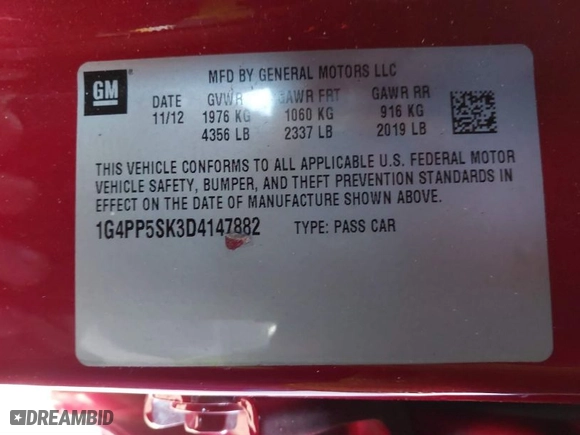 2013 Buick Verano with VIN 1G4PP5SK3D4147882, listed as a IAAI auction lot 41421232 with 32,447 mi miles. Bid and sale history available at carsss.com. Image 9.