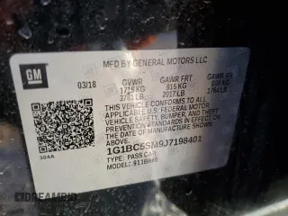 2018 Chevrolet Cruze LS with VIN 1G1BC5SM9J7198401, listed as a Copart auction lot 88748875 with 93,969 mi miles and Salvage Title. Bid and sale history available at DreamBid. Image 12.