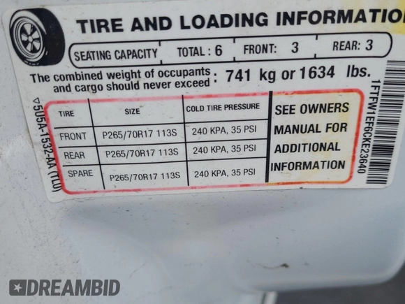 2012 Ford F-150 XL with VIN 1FTFW1EF6CKE23640, listed as a IAAI auction lot 42143182 with 202,261 mi miles. Bid and sale history available at carsss.com. Image 1.