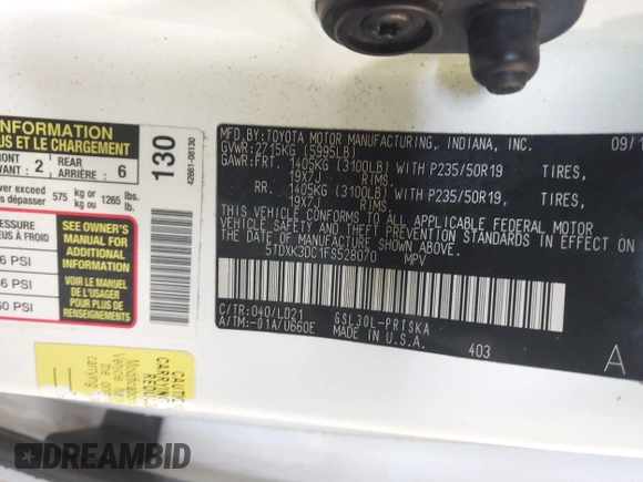 2015 Toyota Sienna SE with VIN 5TDXK3DC1FS528070, listed as a IAAI auction lot 41780191 with 117,488 mi miles. Bid and sale history available at carsss.com. Image 9.