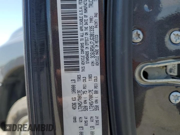 2018 Ram 2500 Tradesman с VIN 3C6UR5HJ7JG381335, выставлен на аукционе Copart как лот 63516805 с пробегом 82 861 миль миль и Списание • Salvage title. История ставок и продаж доступна на DreamBid. Изображение 12.