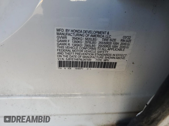 2022 Acura MDX w/Advance Package with VIN 5J8YE1H87NL047599, listed as a Copart auction lot 46149025 with 0 mi miles and Salvage Title. Bid and sale history available at carsss.com. Image 13.